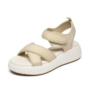 lot 1271 image: Rihero Platform Sandals Women Comfortable Summer Peep Toe Vacation Beige Sandals with Back Strap Size 8 - Retail $44