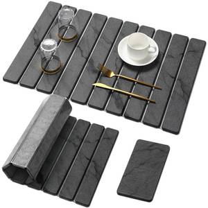 lot 1286 image: 2 PCS Large Stone Dish Drying Mat for Kitchen Counter,Quick Dry Stone Dishes Mats,Marbled Water Absorbing Diatomaceous Earth Drying Pad for Countertop Bottles Utensils Cups (Dark Gray 24 x 16 &amp 8x4) - Retail $36