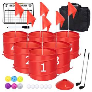 lot 1287 image: WodGod 6 Pcs Backyard Golf Outdoor Game with 2 Clubs-Outdoor Golf Yard Game for Practice, Golf Chipping Game for Adults and Family,Beach,Camping,Lawm,Park - Retail $57