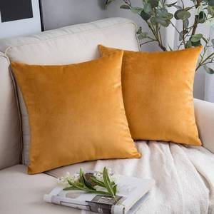 lot 2002 image: Phantoscope Pack of 2 Velvet Decorative Throw Decorative Pillow Cover Soft Solid Square Cushion Case for Couch Orange 18 x 18 inches 45 x 45 cm - Retail $10