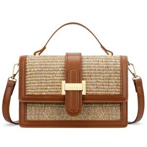 lot 2003 image: KKXIU Top Handle Straw Purse for Women, Summer Straw Crossbody Bag, Handbag Shoulder Clutch Beach Vacation Bag (A-Brown) - Retail $33