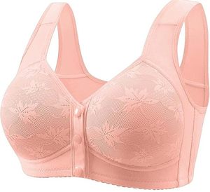 lot 2015 image: Daisy Lace Bras for Women Front Closure No Underwire Comfort Senior Wireless Snap Closing Bra Pink 40C - Retail $18