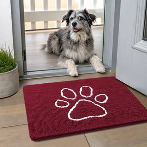 lot 2021 image: Smiry Dog Door Mat for Muddy Paws, Absorbent Dirt Trapper Non Slip Quick Dry Washable Chenille Mat for Mud Dogs, Entry Rug for Indoor and Outdoor (24x16 Inches, Burgundy) - Retail $12
