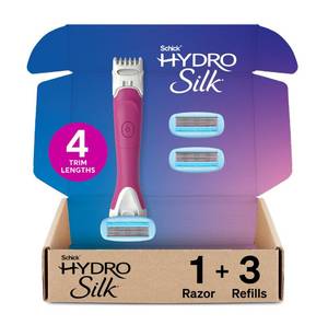 lot 2026 image: Schick Hydro Silk TrimStyle Razor with Bikini Trimmer for Women  2-in-1 Bikini Razor for Women and Womens Trimmer for Pubic Hair, Includes 1 Waterproof Handle, 3 Refills & 1 AAA Battery - Retail $19