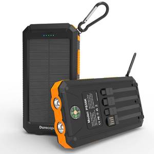 lot 2046 image: Durecopow Solar Charger Power Bank 20,000mAh, Portable Charger, 4 Cables 3 Ports Fast Charging External Battery Pack with USB C for Cell Phones, Solar Panel Charger with Dual Flashlight for Camping - Retail $22