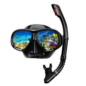 lot 2063 image: Snorkeling Gear for Adults, Snorkel Mask Adult Set Wide View Scuba Mask Anti-Leak and Anti-Fog Tempered Glass Lens Dry Top Mask Nose Cover for Youth (Black) - Retail $16
