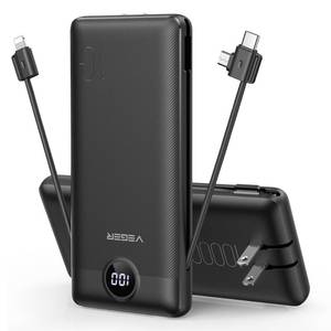 lot 2065 image: VEGER Portable Charger for iPhone Built in Cables and Wall Plug, 10000mah Slim Fast Charging USB C Power Bank, Travel Essential Battery Pack Compatible with iPhones, iPad, Samsung More Devices(Black) - Retail $35