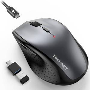 lot 2071 image: TECKNET Wireless Mouse Jiggler, USB-C Rechargeable Mouse, Silent Mouse Quiet Click, Build-in Mouse Mover, 6400 DPI Ergonomic Mouse, 2.4G Cordless Computer Mice for Mac, Laptop, Desktop, PC - Retail $13