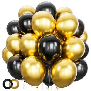 lot 2074 image: A 100pcs Black and Gold Balloons 12 Inch Metallic Gold and Black latex Party Balloons for Birthday Retirement Graduation New Years Eve Party Decorations - Retail $8