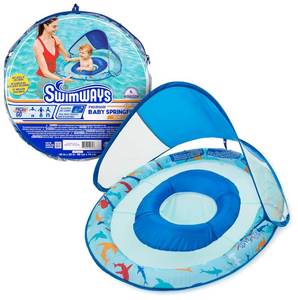 lot 2075 image: Swimways Baby Spring Float, Baby Pool Float with Canopy & UPF Protection, Swimming Pool Accessories for Kids 9-24 Months, Shark - Retail $29