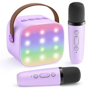 lot 2077 image: YLL Mini Karaoke Machine with 2 Wireless Microphones, TOP Kids Gifts for Girls Ages 3 Year Old, 4-12 Years Old Birthday Toy Gift for Girls Boys Party (Purple) - Retail $21