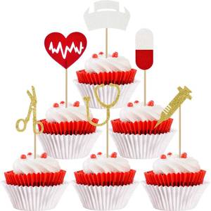 lot 2078 image: 48 Pieces Nursing Cupcake Toppers Nurse Graduation Party Supplies Nursing Graduation Cupcake Picks for Medical RN Nurse Birthday Party Cake Decorations - Retail $5