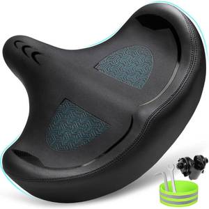 lot 2079 image: CDYWD Oversized Bike Seat for Men & Women Comfort, Extra Wide Bicycle Seat Cushion, Comfortable Wing Padded, Large Replacement Saddle for Peloton, Stationary Exercise Bike, Ebike, Cruiser, City Bike - Retail $37
