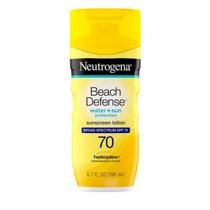 lot 2081 image: Neutrogena Sunscreen Lotion Beach Defense SPF 70, Face & Body Sunscreen, Broad Spectrum, Fast Absorbing, 6.7 Fl Oz, Water Resistant 80 Min, Oil-Free, Oxybenzone & Octinoxate Free - Retail $7