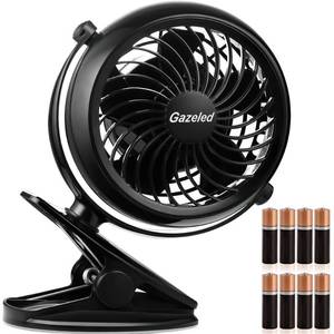 lot 2099 image: Gazeled Clip on Fan Battery Operated, 360° Rotation, with 8 Free AA Batteries, Quiet USB or Battery Operated Fan, 5 Portable Battery Powered Clip on Fans for Camping, Stroller, Bedroom, Outdoor - Retail $19
