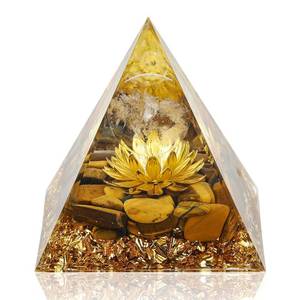 lot 2113 image: Hopeseed Orgone Pyramid Flower of Life Orgonite Money Healing Crystals Pyramid for Positive Energy with Tigers Eye Stones and Luck White Crystal That Promotes Wealth, Prosperity and attracts Success - Retail $23