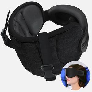 lot 2118 image: SARISUN Travel Pillows for Airplanes, Airplane Pillow for Long Flight, Airplane Head Strap with Eye Mask for Sleep, Travel Neck Pillow for Car Road Trip, 360° Support Headrest, Stop Bobblehead, Black - Retail $18