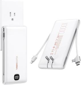 lot 2322 image: VEEKTOMX Portable Charger with Built in Cables 10000mAh, Power Bank for iPhone with Wall Plug, Travel Essential Fast Charging USB C Slim External Battery Pack for iPhone161514, Samsung, iPad, etc - Retail $24