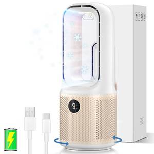 lot 2324 image: Desk Fan - Small Quiet Bladeless Table Fan, 14 Inch USB Rechargeable with 5000mAh Battery, 60° Oscillating, 9 Speed Adjustable, 3 Light Modes, Touch Control Mini Fan for Office Bedroom Living Room - Retail $889