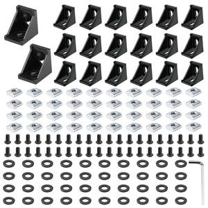 lot 2330 image: PETOX 20 Set Black 4040 Series Aluminum Extrusion Profile Connector, Includes 1pc Wrench, 20pcs 3540 Corner Bracket, 40pcs M8 T-Slot Sliding Nuts and Hex Screw Bolt for 20S Aluminum Rail Accessories - Retail $26