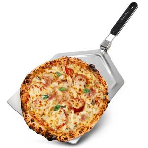 lot 2334 image: Checkered Chef Pizza Peel - Extra Large, Stainless Steel Metal Pizza Paddle with Folding Handle, Outdoor Pizza Oven Accessories - 13 Inch x 15 Inch - Retail $15