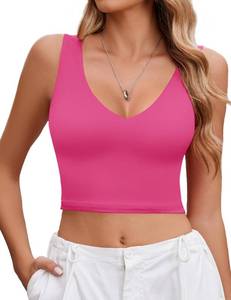 lot 2339 image: Avidlove Womens Sexy Crop Tank Tops Trendy Plunge Deep V Neck Double Lined Backless (Pink, L) - Retail $17