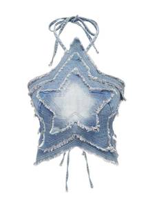 lot 2342 image: SOLY HUX Womens Star Halter Tops Tie Backless Y2k Distressed Denim Cami Crop Tops Solid Light Blue Medium - Retail $27