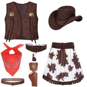 lot 2344 image: Cowgirl Costume for Girls 6pcs Set Kids Dress Up Birthday Halloween Party Cosplay 8-10 Years - Retail $25