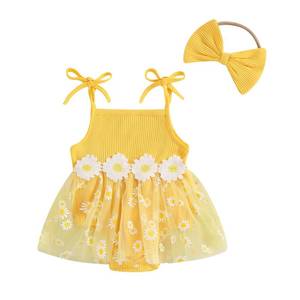 lot 2352 image: ITFABS Baby Girl Clothes Daisy Ribbed Bodysuit Sleeveless Romper Dress Summer Outfit for Girls Newborn 3 6 9 12 18 Months (Yellow, 9-12 Months) - Retail $13