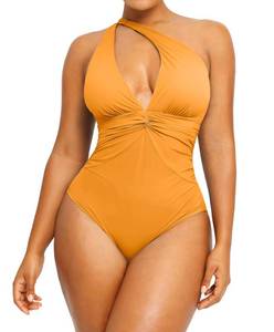 lot 2371 image: SHAPELLX Tummy Control Swimsuits for Women Push Up Bathing Suit Full Coverage Slimming Swimwear Ruched Swim Suit Orange XL - Retail $54