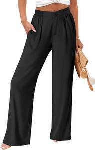 lot 2384 image: TOPYOGAS Womens Summer Linen Boho Wide Leg Casual Pants Palazzo Button High Waist Lounge Travel Vacation Outfits Black M - Retail $15