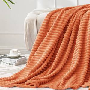 lot 2420 image: BEDELITE Fall Throw Blanket for Couch - 3D Ribbed Jacquard Soft & Warm Decorative Burnt Orange Blanket, Cozy, Plush, Fluffy, Fuzzy Fleece Throw Blanket for Bed, Sofa 50x60Inches - Retail $16
