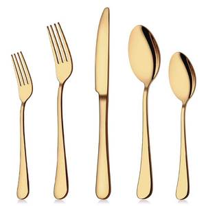 lot 2425 image: Aisoso Gold Silverware Set, 20-Piece Flatware Set Stainless Steel Cutlery Kitchen Utensil Set Tableware Service for 4 - Retail $24