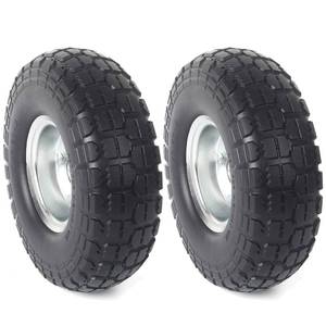 lot 2430 image: AR-PRO (2-Pack) 10-Inch Solid Rubber Tire Wheels - Replacement 4.103.50-4 Flat Free Tire with 58 Bearings, 2.2 Offset Hub - Compatible with Hand Truck, Wheelbarrow, Dolly, Gorilla Carts - Retail $30
