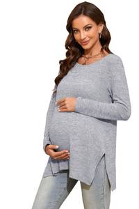 lot 2435 image: Smallshow Womens Maternity Shirts Side Split Long Sleeve Pregnancy Tops Clothes Large Light Grey - Retail $20
