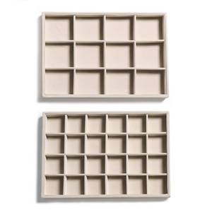 lot 2440 image: Frebeauty Stackable Velvet Jewelry Organizer Trays for Drawers Inserts Jewelry Storage Tray Display Case, Stud Earrings Bracelets Necklace Rings Accessories Trays for Women Girls(Set of 2 Beige) - Retail $20