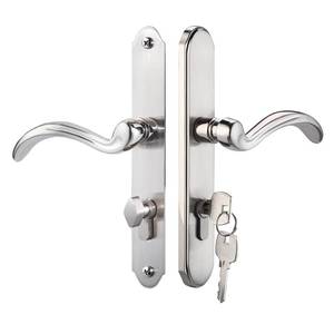 lot 2442 image: MaxxGeek Storm Door Handle Accessory Set fit Pella Storm Door Handle Replacement Part, with Key and Lock Cylinder, Mortise Lock Not Included (Brushed Nickel) - Retail $80