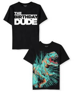 lot 2444 image: The Childrens Place,Boys,Assorted Everday Short Sleeve Graphic T-Shirts,Multipacks,Bday DudeDino 2-Pack,Medium - Retail $16