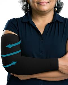lot 2446 image: KEMFORD Compression Lymphedema Arm Sleeves for Women - 15-20 mmHg, 1 Pair, Black, SM - Medical Arm Brace for Swelling, Edema, Circulation - Retail $22