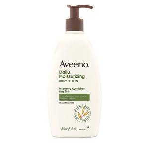 lot 2451 image: Aveeno Daily Moisturizing Body Lotion for Dry Skin with Prebiotic Oat, Fragrance & Paraben Free, Non-Greasy, Non-Comedogenic, for Sensitive Skin & 72-Hour Moisturizer 18 Fl Oz - Retail $10