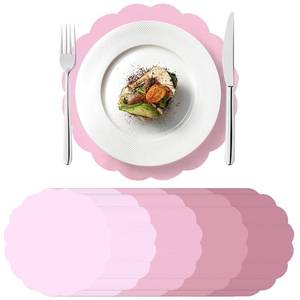 lot 2455 image: Stranthother 120 Pcs Round Dusty Pink Paper Placemats 13.5 Inch Scalloped Disposable Place Mats Doilies Table Place Mats Tea Party Paper Placemats for Birthday Wedding Banquet Party - Retail $24