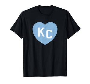 lot 2460 image: KC Heart 2-Letter KC (Kansas City) Love Powder Blue T-Shirt S Pink - Retail $18