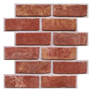 lot 2469 image: COMSTICKC 3D Red Brick Peel and Stick Wall Panels,10 Pcs of 12X12,Small Size, Thin PVC 3D Fake Brick Self Adhesive Wall Covering Faux Brick Backsplash Interior Decor - Retail $28
