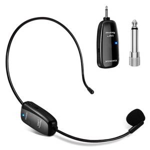 lot 2482 image: XIAOKOA UHF12 Wireless Microphone Headset, 160ft Range, Dual Micro USB Charging, Suitable for Teaching, Stage Performers, Fitness Instructors - Retail $30