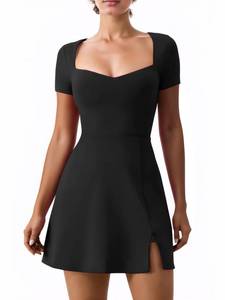 lot 2485 image: Dokuritu Womens Tennis Dress with Built in Shorts Pockets Short Sleeve Side Slit Sweetheart Neckline Sports Golf Athletic Dresses M - Retail $30