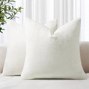 lot 2489 image: decorUhome Chenille Cream White Throw Pillow Covers 22x22 Inch Set of 2, Decorative Soft Couch Pillow Covers Solid Dyed Accent Farmhouse Neutral Square Pillow Cases for Sofa Bed Living Room - Retail $22