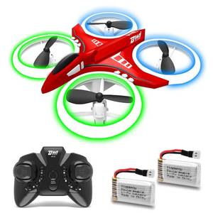 lot 2492 image: Dwi Dowellin 4.9 Inch Mini Drone for Kids Crash Proof LED Lights One Key Take Off Landing Flips RC Remote Control Small Drones Toys for Beginners Boys and Girls Adults Nano Quadcopter, Red - Retail $37