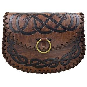 lot 2496 image: HiiFeuer Viking Embossed Belt Bag, Vintage Medieval Faux Leather Side Pack, Middle Ages Portable Belt Pouch For LARP Ren Faire (Brown A) - Retail $17