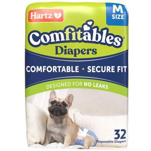 lot 2498 image: Hartz Disposable Dog Diapers, Size M 32 count, Comfortable & Secure Fit, Easy to Put On - Retail $24