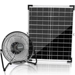 lot 5015 image: Fanspex 8 Solar Powered Fan for Outdoor Chicken Coop, Small Greenhouse, Dog House Cooing or Air Circulation, 20W solar panel Powered Fans with 2 Speeds, Adjust Tilt - Retail $2,835